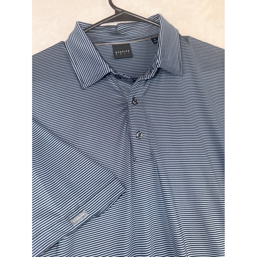 Dunning Golf Mens Medium Blue Navy Micro Stripe Performance Polo Shirt